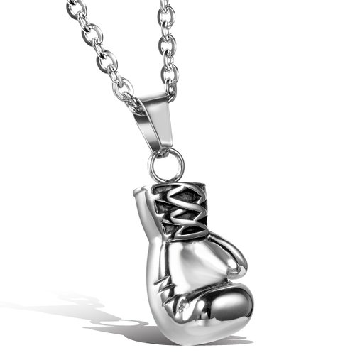 JewelryWe Birthday Valentine Gift Stainless Steel Mens Boxing Glove Pendant Necklace with 22" Chain, Colors Available (with Gift Bag)