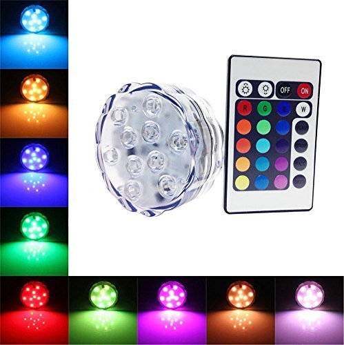 Waterproof Submersible Color Changing LED Lights Battery Powered 10 LEDs Bulb with Remote Control for Wedding, Party, Swimming Pool, Fish Tank, Christmas Decorations Light