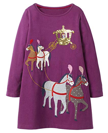 Fiream Girls Cotton Longsleeve Party Dresses Special Occasion Cartoon Print Dresses