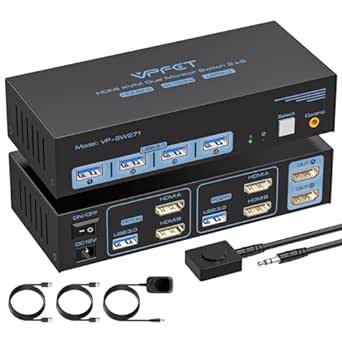 AILVLVNG 4K120Hz HDMI KVM Switch 2 Monitors 2 Computers USB 3.0 KVM Switches for 2 Computers Share Dual Monitor and 4 USB Devices Support Extended/Copy Mode With DC 12V/1A&Wired Controller