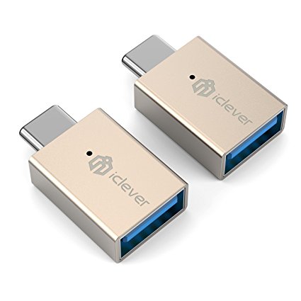 [2 Pack] iClever IT01 Type-C to USB 3.0 AF Adapter for MacBook Pro, MacBook Air, the Lumia 950, Lumia 950 XL, OnePlus 2, Nokia N1, Lenovo Zuk Z1, Nexus 5X, Nexus 6P and More，Gold