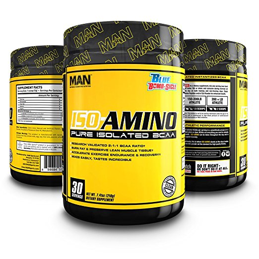 MAN Sports ISO-AMINO BCAA Amino Acid Powder, Blue Bomb-Sicle, 30 Servings, 210 Grams