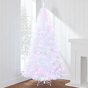 Best Choice Products White Christmas Tree 6ft Pre-Lit Artificial Pine Tree Premium Holiday Decoration w/ 2-in-1 Multicolored Lights, Metal Stand