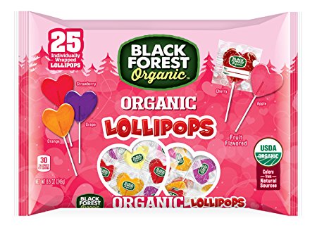 Black Forest Organic Heart Lollipops, Assorted Flavors, 25 Pieces