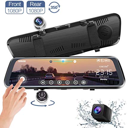 CHICOM 10 Inch Mirror Dash Cam,Backup Camera Stream Media,1080P 170° Front and 1080P 140° Wide Angle Rear Dashcam Video Recorder Parking Monitor,Night Vision Waterproof Rearview