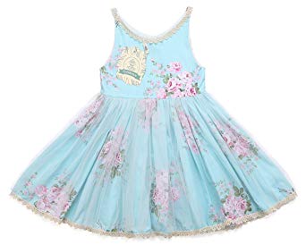 Flofallzique Girls Dress Vintage Flower Princess Toddler Dress Lace Hem Tulle Baby Clothes