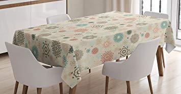 Ambesonne Winter Tablecloth, Retro Style Christmas Pattern with Various Gentle Snowflake Motifs Vintage Pastel, Dining Room Kitchen Rectangular Table Cover, 52" X 70", Pale Beige