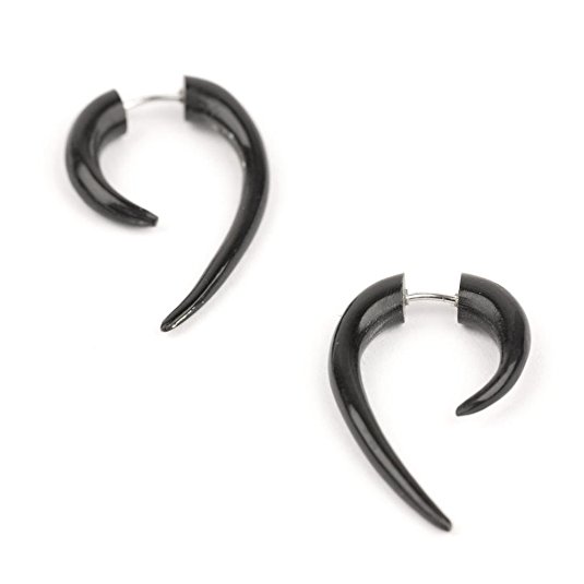 81stgeneration Women's Men's Black Horn Fake Taper Stretcher Spiral Round Organic Tribal Earrings