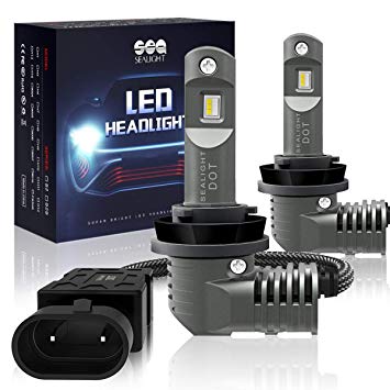 H11/H8/H9 LED Headlight Bulbs Low Beam/Fog Light with Fan, SEALIGHT S2 Series Mini Design Upgraded CSP Chips 6000K Xenon white IP67-2 Year Warranty (2 Pack)