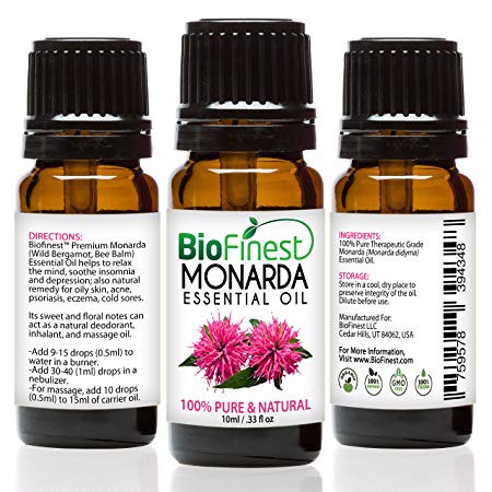 Biofinest Monarda Essential Oil (Bee Balm, Wild Bergamot) - 100% Pure Organic Therapeutic Grade - Best for Aromatherapy, Ease Stress Anxiety Bad Mood Nausea Digestion - FREE E-Book (10ml)