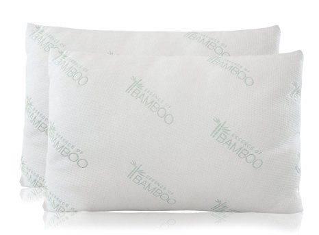 Bamboo Soft Poly Fill Pillow - Bamboo Pillow With Shredded Down Alternative and Stay Cool Cover (2 PK Queen)