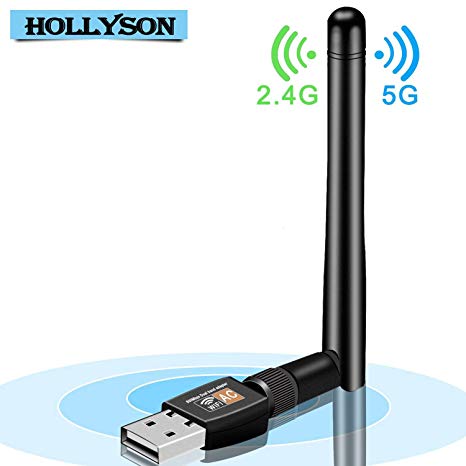 Hollyson Wifi USB Adapter, AC600Mbps Dual Band 2.4GHz 5GHz Wireless Network Adapter for PC Laptop Desktop, Support Windows 10/8.1/8/7/XP/Vista/2000, Mac OS X 10.4-10.13 … (black)