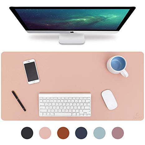 Knodel Desk Pad, Office Desk Mat, 43cm x 90cm PU Leather Desk Blotter, Laptop Desk Mat, Waterproof Desk Writing Pad for Office and Home, Dual-Sided (Pink)