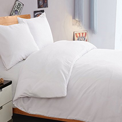 NTBAY 3 Pieces Duvet Cover Set Solid Color Microfiber with Hidden Zip(Queen, White)