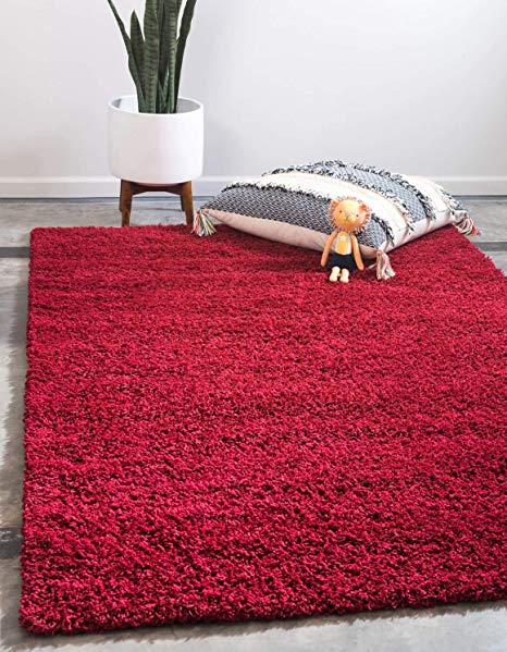 Unique Loom Solo Solid Shag Collection Modern Plush Cherry Red Area Rug (2' 2 x 3' 0)