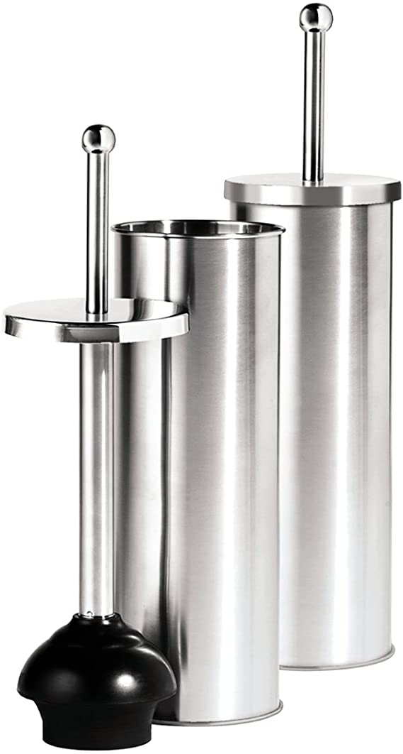 Oggi Satin Finish Stainless Steel 14.5 Inch Toilet Plunger and Holder