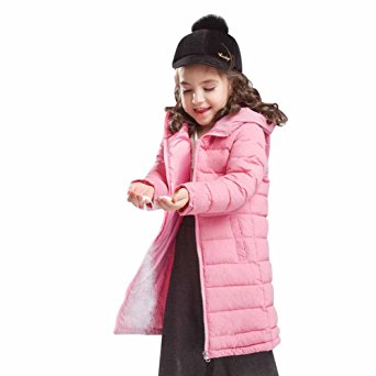 LSERVER Little Girls Hooded Coats Long Lightweight Winter Down Parka Coat