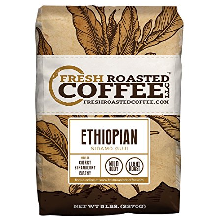 Ethiopian Sidamo Guji Natural Coffee, Whole Bean Bag, Fresh Roasted Coffee LLC. (5 LB.)