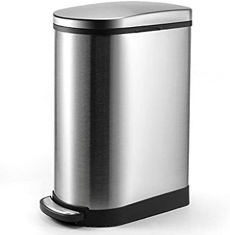 10 Liter Rectangular Large Steel Step Trash Can Wastebasket,Large Stainless Steel Bathroom Trash Can,2.6 Gallon Pedal Garbage Container Bin for Bathroom,Office and Kitchen,Silver