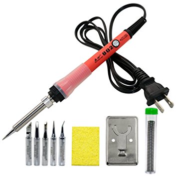 Soldering Iron Kit Welding Solder Gun 60W 110V Tool A-BF - Adjustable Temperature, 5pcs Different Tips, Solder Wire, Stand, Cleaning Sponge for Variously Repaired Usage