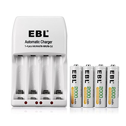 EBL 4 Bay/Slot AA AAA Battery Charger with AA 2000mAh Ni-MH Rechargeable Batteries