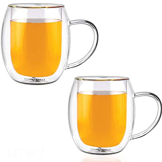 Tealyra - Zeus 400ml - Set of 2 Glasses - Clear Double Wall Glass Mug with Handle - Keeps Beverages Hot Yet Stays Cool to The Touch - Perfect Cup for Tea and Coffee - in Carton Gift-Box