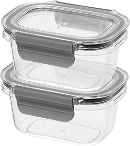 Oggi Clarity Leak-Proof Airtight Food Storage Containers - Set of 2, Ultra clear, BPA free, Sealable Container with Lid, Ideal Kitchen Organization, Perfect Meal Prep Containers. 12oz/350ml