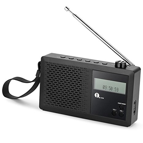 1byone Portable Digital DAB / FM Radio with FM Tuner, Alarm Clock, LCD Display, Headphone Jack, Black