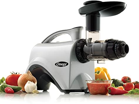 Omega NC800HDS Juicer Extractor and Nutrition System Creates Fruit Vegetable and Wheatgrass Juice Quiet Motor Slow Masticating Dual-Stage Extraction with Adjustable Settings, 150-Watt, Silver