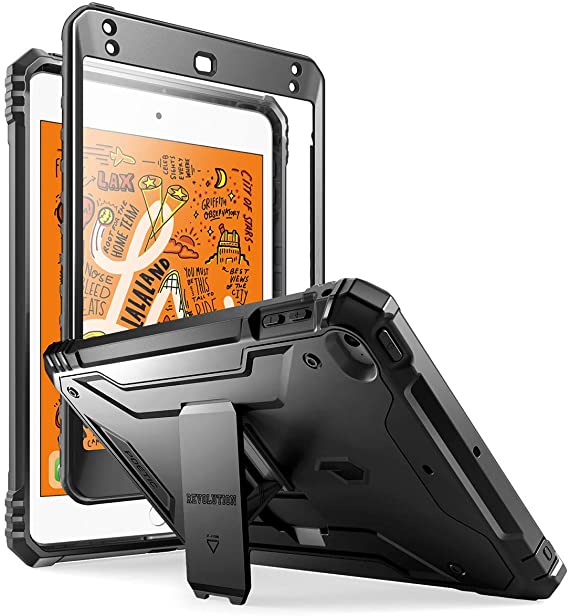 iPad Mini 5 Rugged Case with Kickstand, Poetic Full-Body Shockproof Protective Cover, Built-in-Screen Protector, Revolution, for Apple iPad Mini 5 7.9 Inch (2019) and iPad Mini 4 (2015), Black