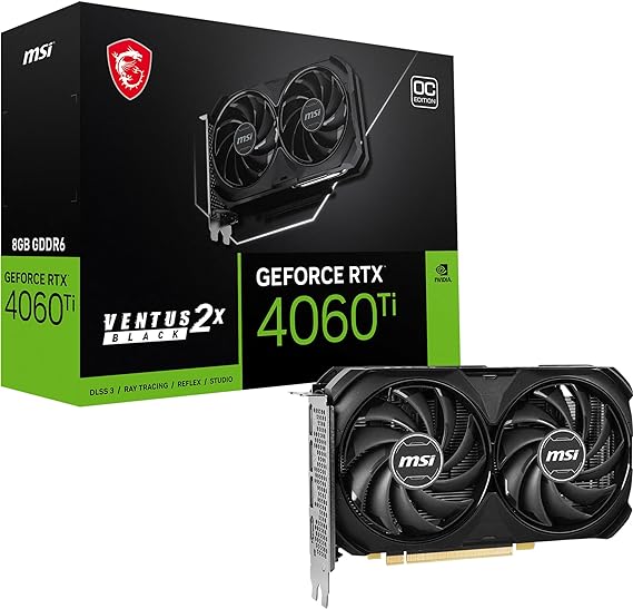 MSI GeForce RTX 4060 Ti Ventus 2X Black 8G OC Graphics Card -NVIDIA RTX 4060 Ti, 8GB GDDR6 Memory, 18Gbps, PCIe 4.0, DLSS3