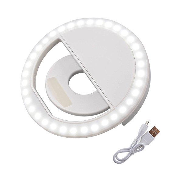 CSBROTHER Selfie Ring Light, [Rechargable Battery] Selfie LED Camera Light [36 LED] for iPhone, Tablet, iPad, Laptop, Camera (White)