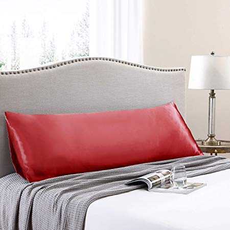 Love's cabin Body Pillow Cover, 20x54 Red Silky Soft Satin Body Pillowcases with Envelope Closure, Body Pillow Pillowcases for Hair and Skin (Anti Wrinkle,Hypoallergenic,Wash-Resistant)