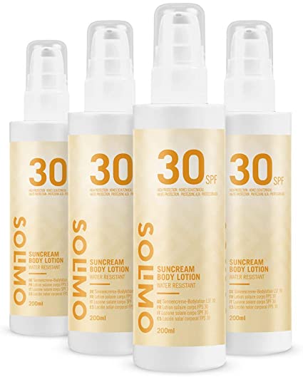 Amazon Brand- Solimo - SUN - Sun Cream Body Lotion, SPF 30, with Vitamin E, antioxidant (4x200 ml)