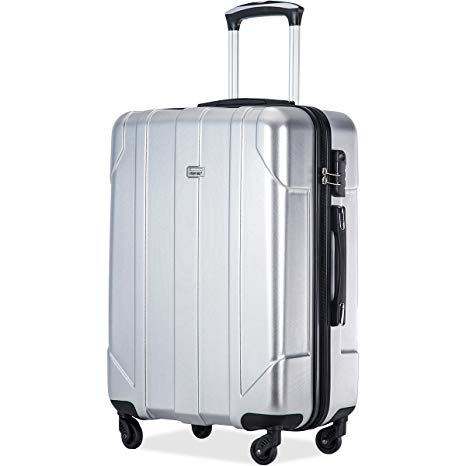P.E.T Luggage Light Weight Spinner Suitcase 20inch 24inch and 28 inch Available (Silver, 20-Carry On)