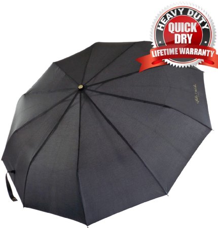Premium Compact Travel Umbrella with Auto Open Close. Industry Leading 10 Rib Pongee Canopy with Inversion Protection. Includes eGuide and Gift Box. Lifetime Warranty.
