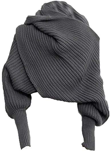 Losuya® Fashion Autumn Winter Unisex Warm Scarf with Sleeves Knit Long Soft Wrap Shawl Scarves (Gray)