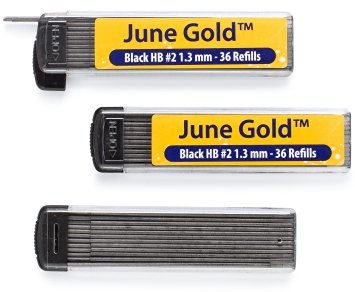June Gold 108 Lead Refills, 1.3 mm HB #2, Heavy Bold Thickness, Break Resistant Lead with Convenient Dispensers