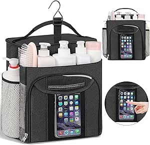 Large Capacity Portable Shower Caddy Dorm for College Essentials, Separate Compartment Hanging Toiletry Bag for College Student Camping Gym Travel Essentials (Black)