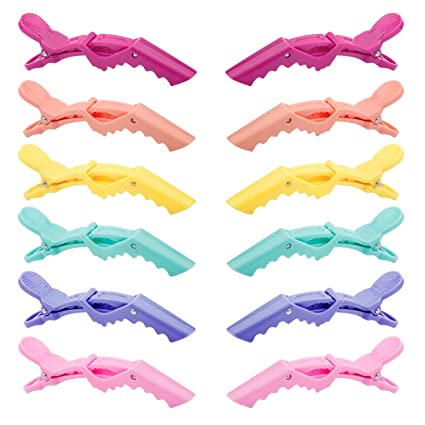 GLAMFIELDS 12 pcs Alligator Hair Clips for Styling Sectioning, Non-slip Grip Clips for Hair Cutting, Durable Women Professional Plastic Salon Hairclip with Wide Teeth & Double-Hinged Design