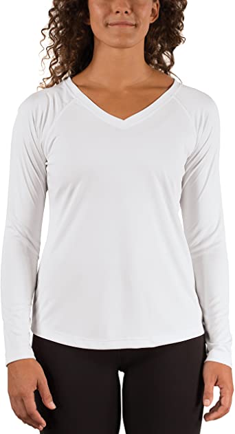 Vapor Apparel Women's V-Neck UPF 50  Sun Protection Outdoor Performance Long Sleeve T-Shirt