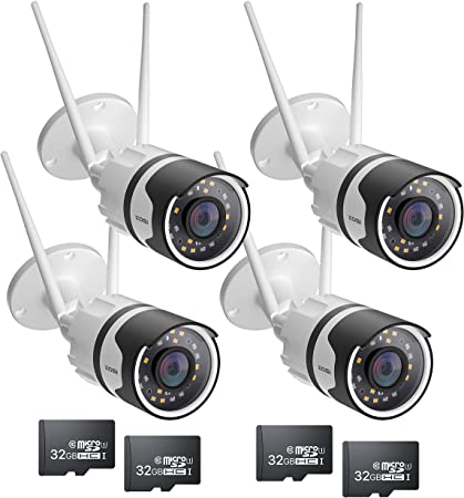 ZOSI C190 Outdoor WiFi Security Camera 4 Pack,1080P Color Night Vision,Smart Light & Siren Alarm,Motion Detection,Works with Alexa, 2-Way Audio,for Home Surveillance (with 32GB Micro SD Card)