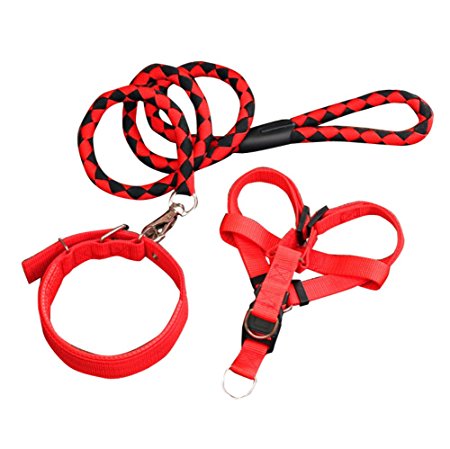 Kuoser Dog Leash with Adjustable Harness and Collar 3 Pieces Set - Big Medium Small Dogs Walking Running and Training