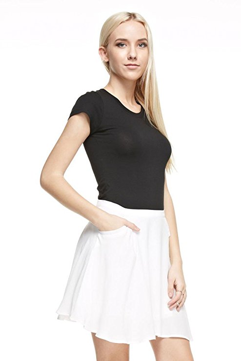 Juniors Woven Solid A Line Skater Mini Skirt with Pockets
