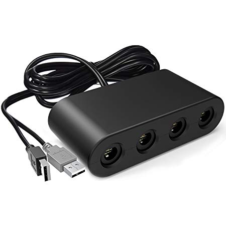 Gamecube Controller Adapter for Wii u and 4 Port Black Super Smash Bros GameCube Adapter for Wii u, PC USB, Switch.