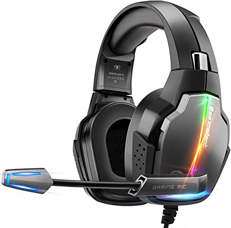 Beexcellent GM-8 Gaming Headset for Xbox One PS4, Noise Cancelling Over Ear Stereo Surround 3.5mm Four Mode LED Light