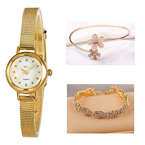 Daimon Women's Wrist Watches with Gold Case and Gold Band (# Green)