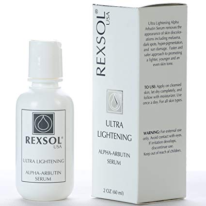 REXSOL Ultra Lightening Alpha Arbutin Serum | With Vitamin C | Fade Dark Spots, Freckles, Hyper-pigmentation, Melasma, Discolorations | Body, Face, Neck, Bikini, Sensitive Areas | 2 fl oz