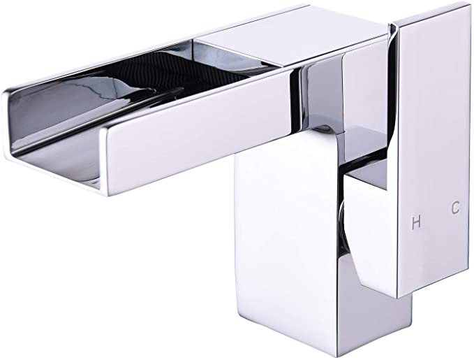 Chrome Bathroom Basin Faucet Waterfall Single Handle Solid Brass Deck Mount Vessel Mixer Taps