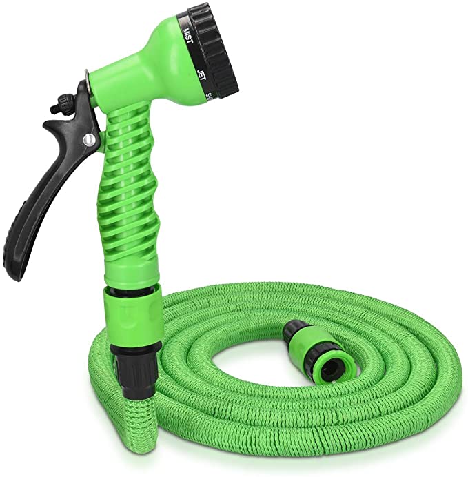 Navaris 15m Expandable Garden Hose - Flexible Water Pipe with Double Latex Core, 7 Pattern Spray Gun, Braided Outer Layer - Medium No Kink Hose